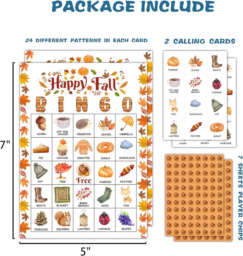 OZTEMETY Happy Fall Pumpkin Bingo Card Game, Autumn Bingo Game for Adults, Thanksgiving Party Supplies, Favors, Decorations, Thanksgiving Gift, Thanksgiving Party Games, 24 Players Bingo Game, D02 - Image 2